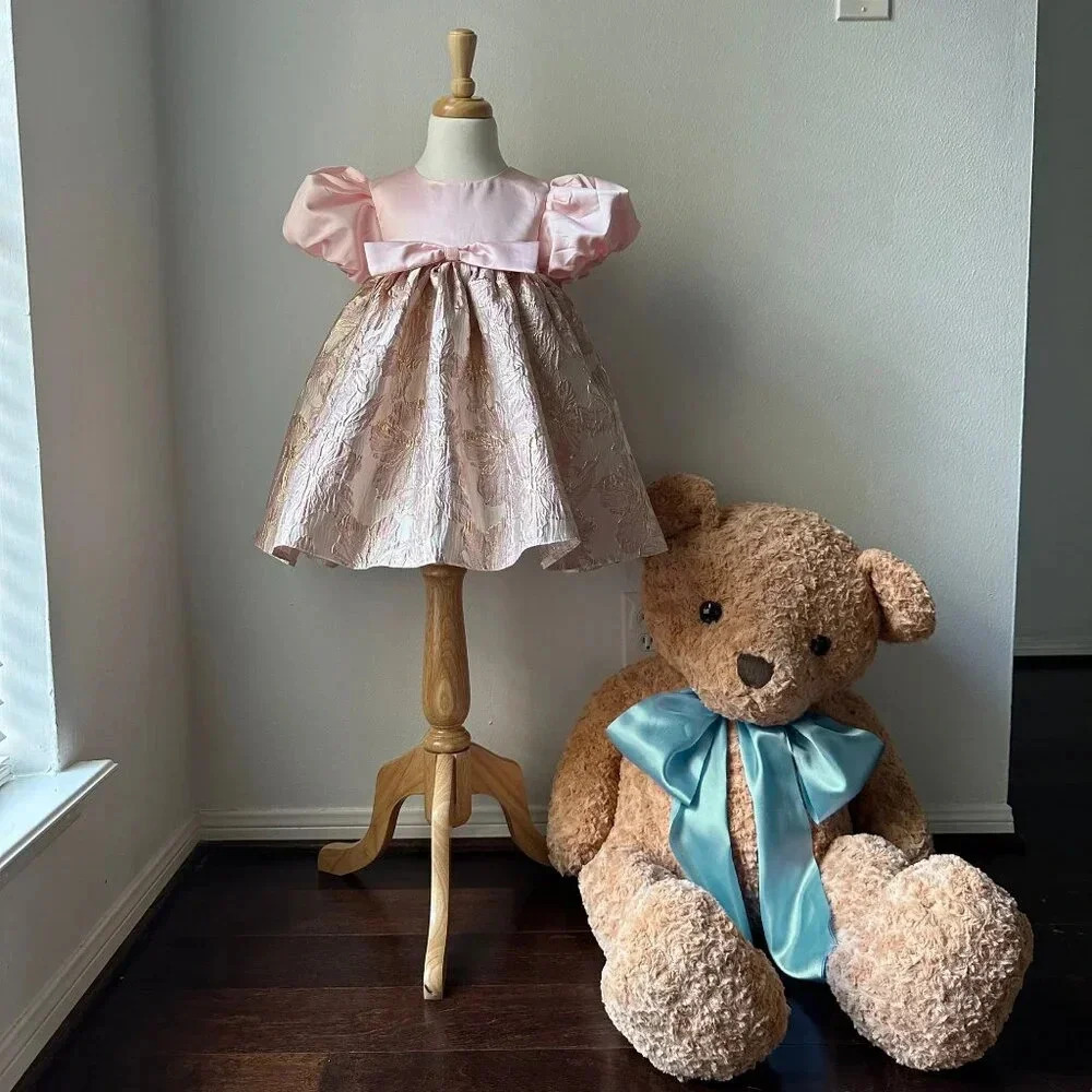 NWT Pretty Girls Fine Jacquard Celebration Dress Elegant Floral Pink & Gold 7Y - Picture 3 of 3